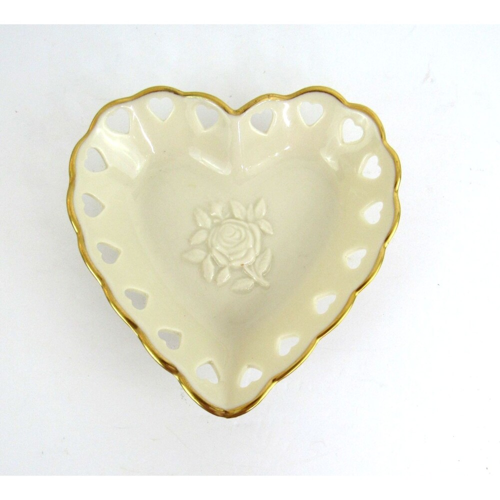 Lenox Heart Collection Heart Shaped Dish 5" Hand Decorated 24K Gold Trim